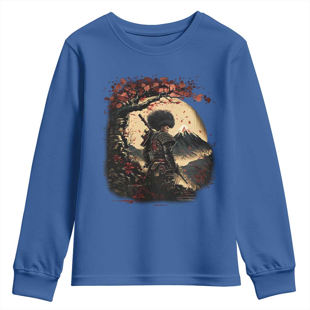 Funny African America Samurai Youth Sweatshirt Japanese Art Black Warrior Sakura