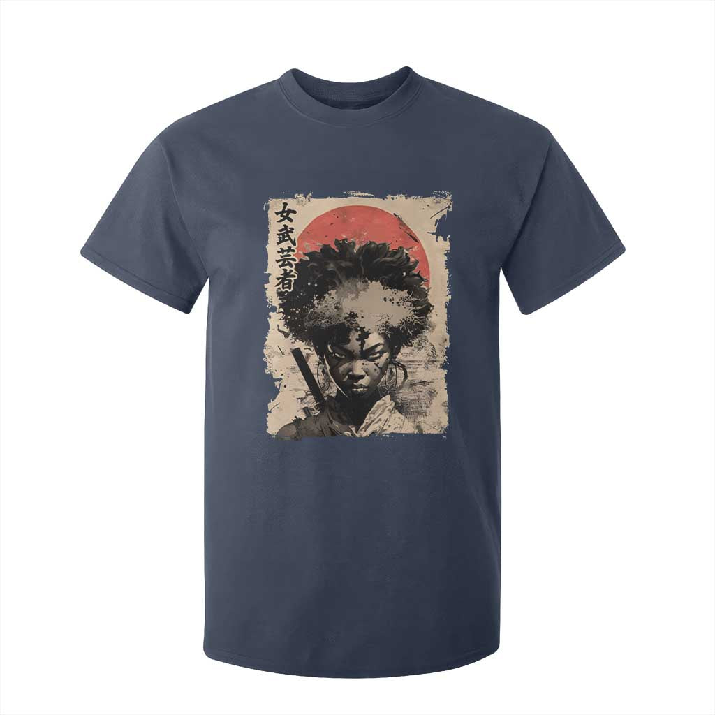 African American Female Samurai Warrior T Shirt For Kid Japanese Art Black Onna Bugeisha