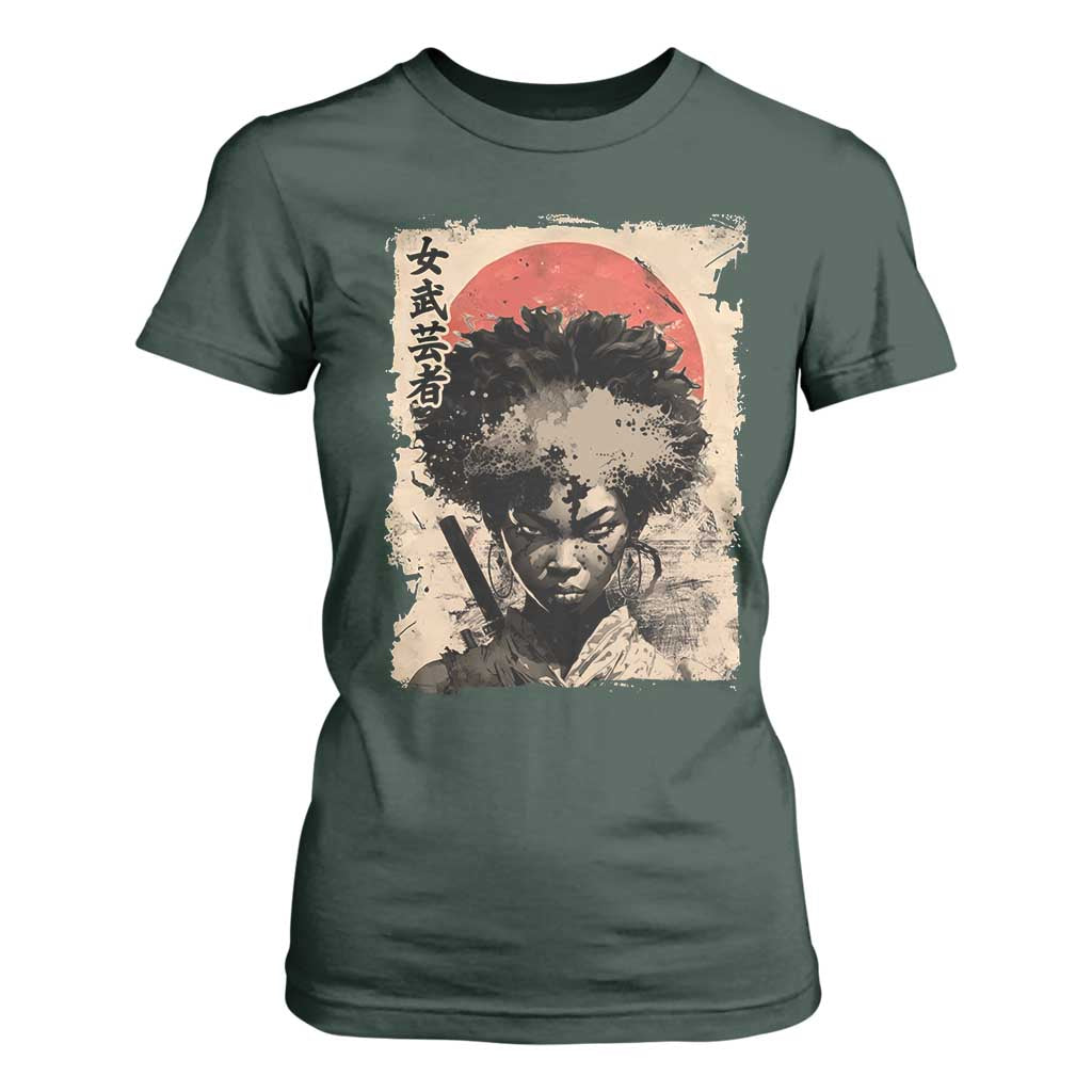 African American Female Samurai Warrior T Shirt For Women Japanese Art Black Onna Bugeisha
