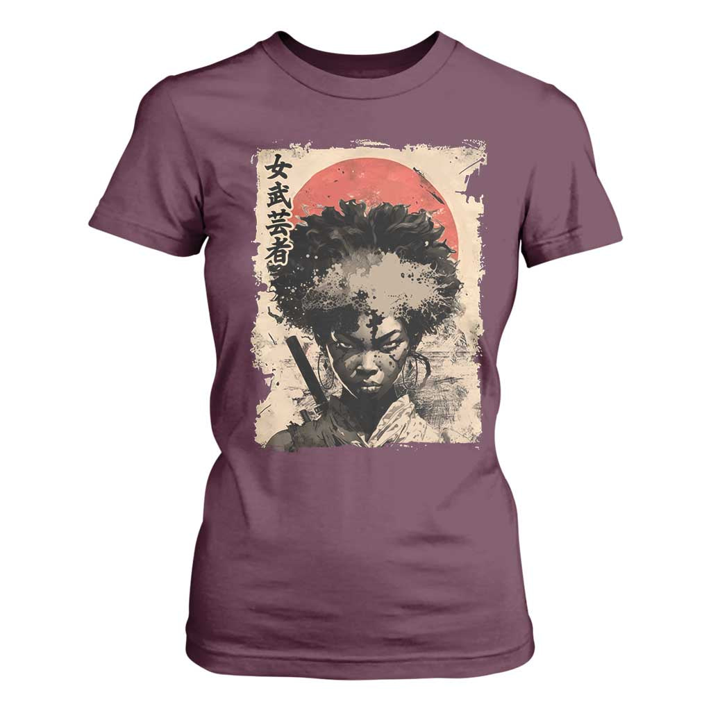 African American Female Samurai Warrior T Shirt For Women Japanese Art Black Onna Bugeisha