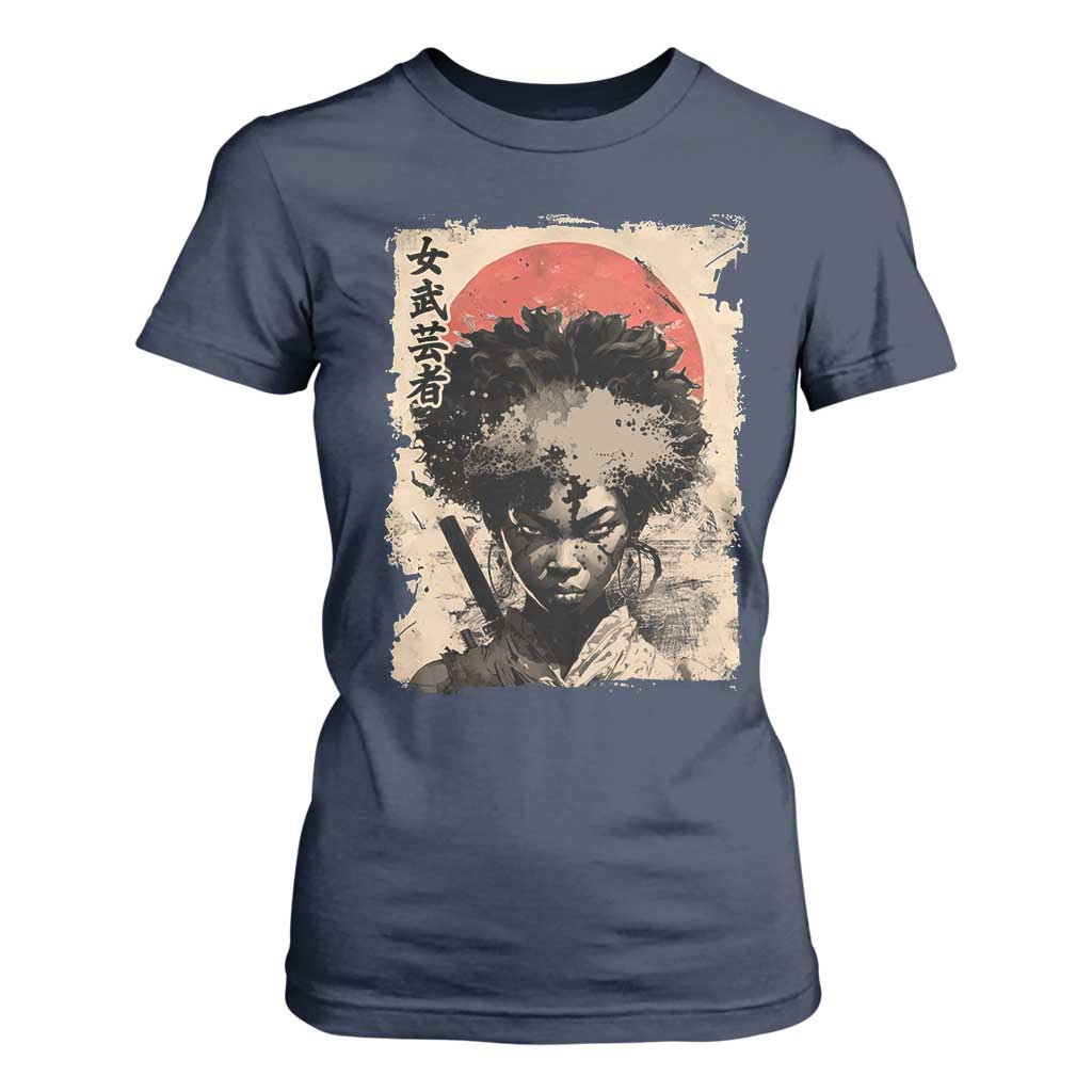 African American Female Samurai Warrior T Shirt For Women Japanese Art Black Onna Bugeisha