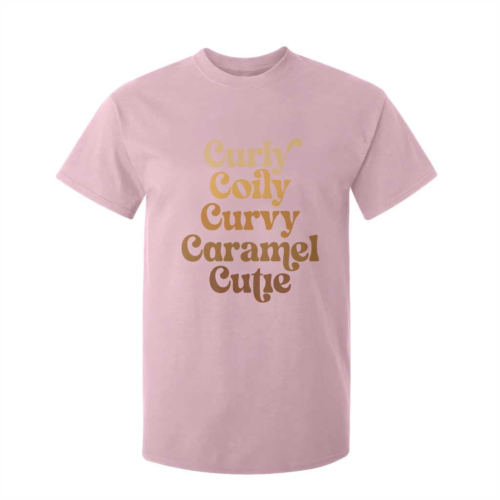 Afro Melanin Black Hair T Shirt For Kid Curly Coily Curvy Caramel Cutie