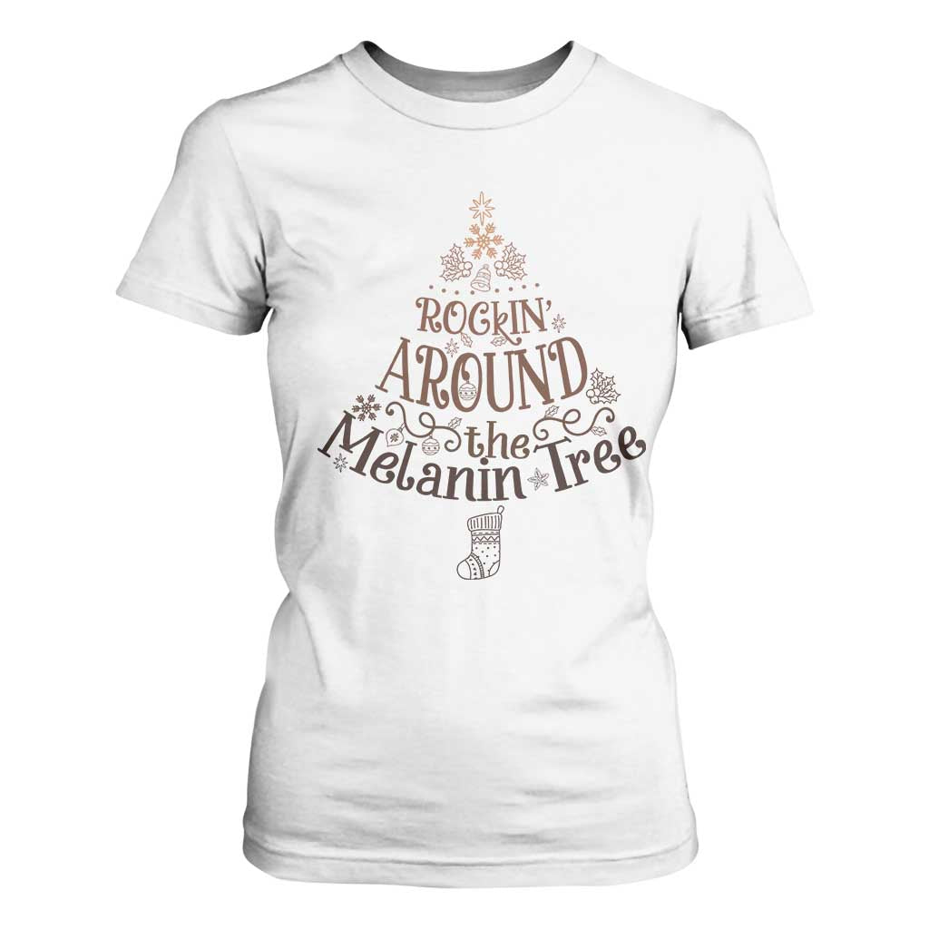 African American Christmas T Shirt For Women Rockin' Around The Melanin Xmas Tree