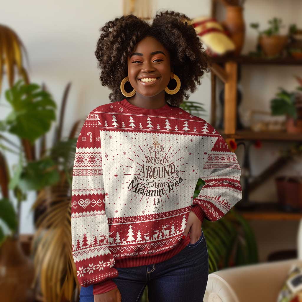 Xmas African American Ugly Christmas Sweater Rockin' Around The Melanin Xmas Tree