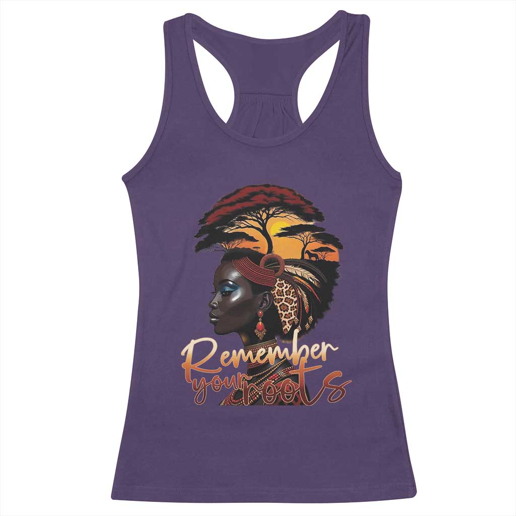 Black History Month Racerback Tank Top Remember Your Roots African Safari Afro Woman