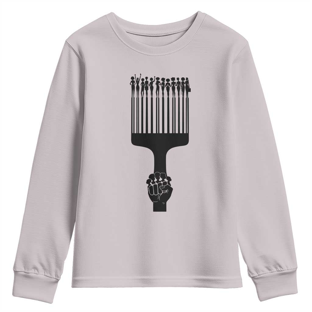 Afro Pick Comb Strong Black Power Fist Youth Sweatshirt