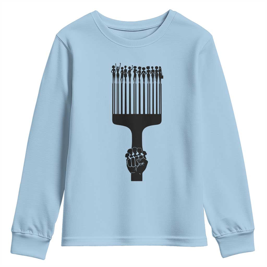 Afro Pick Comb Strong Black Power Fist Youth Sweatshirt