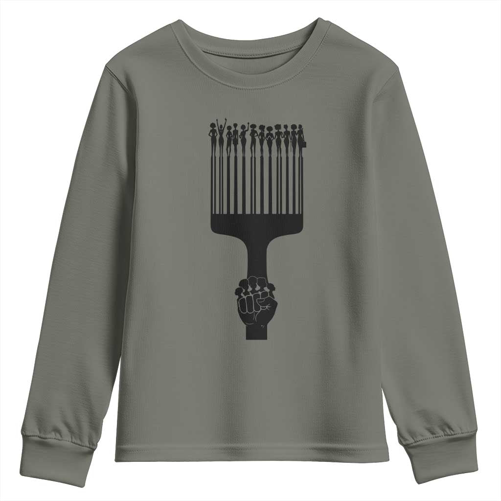 Afro Pick Comb Strong Black Power Fist Youth Sweatshirt