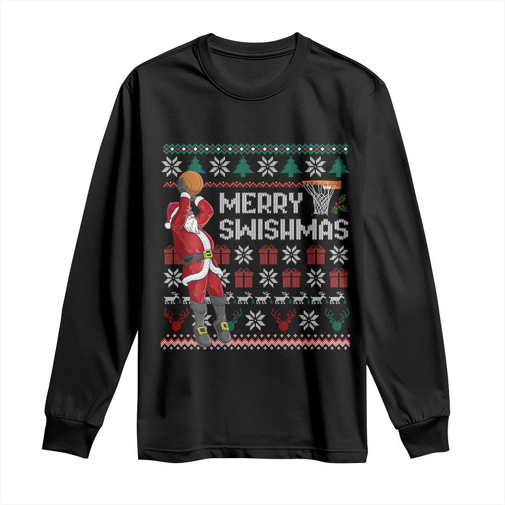 Funny Black Santa Christmas Basketball Long Sleeve Shirt Merry Swishmass Xmas Sport - African Pride