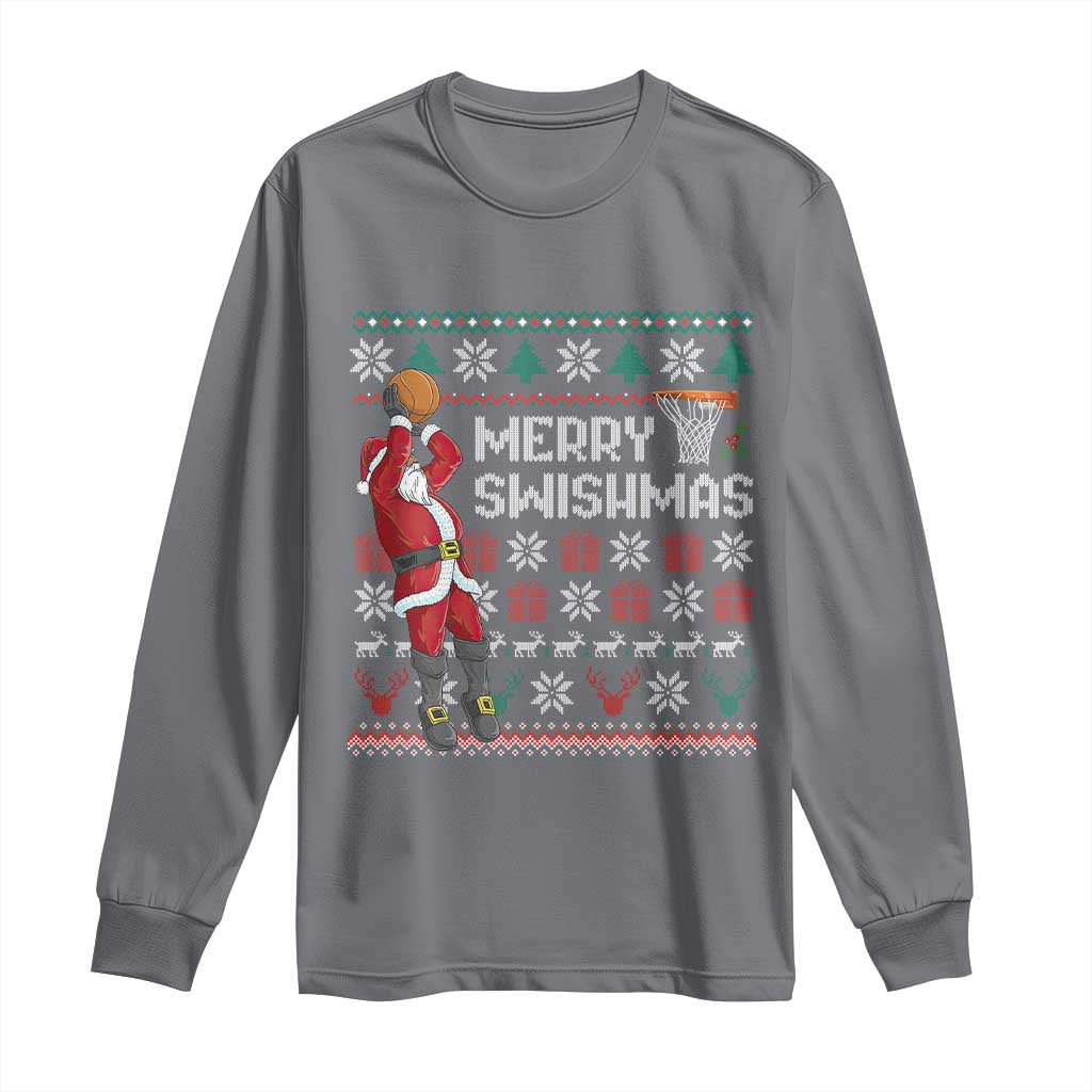 Funny Black Santa Christmas Basketball Long Sleeve Shirt Merry Swishmass Xmas Sport - African Pride