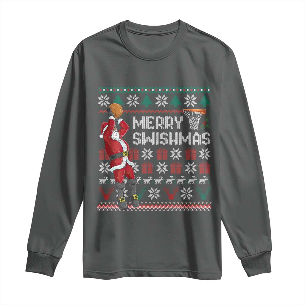 Funny Black Santa Christmas Basketball Long Sleeve Shirt Merry Swishmass Xmas Sport - African Pride