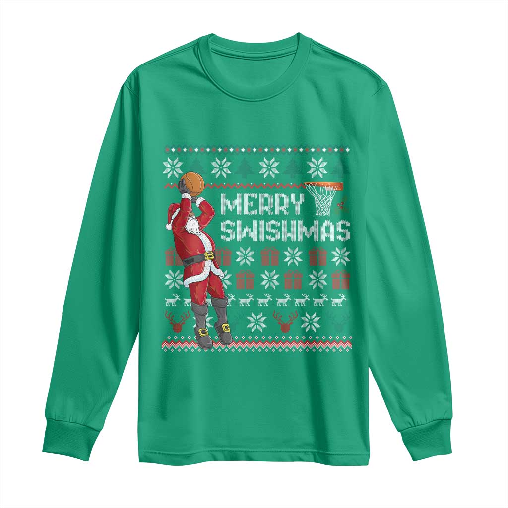 Funny Black Santa Christmas Basketball Long Sleeve Shirt Merry Swishmass Xmas Sport - African Pride