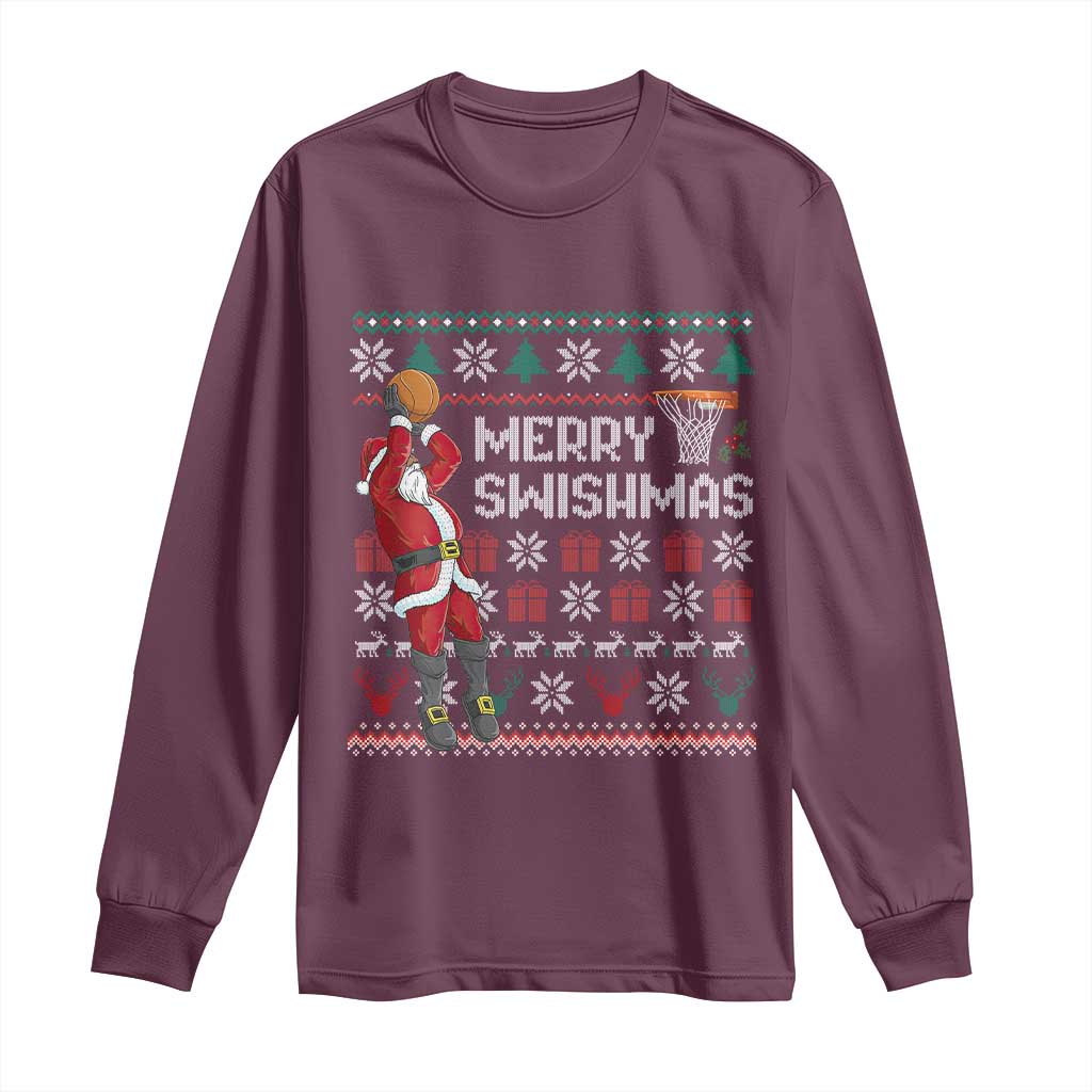 Funny Black Santa Christmas Basketball Long Sleeve Shirt Merry Swishmass Xmas Sport - African Pride