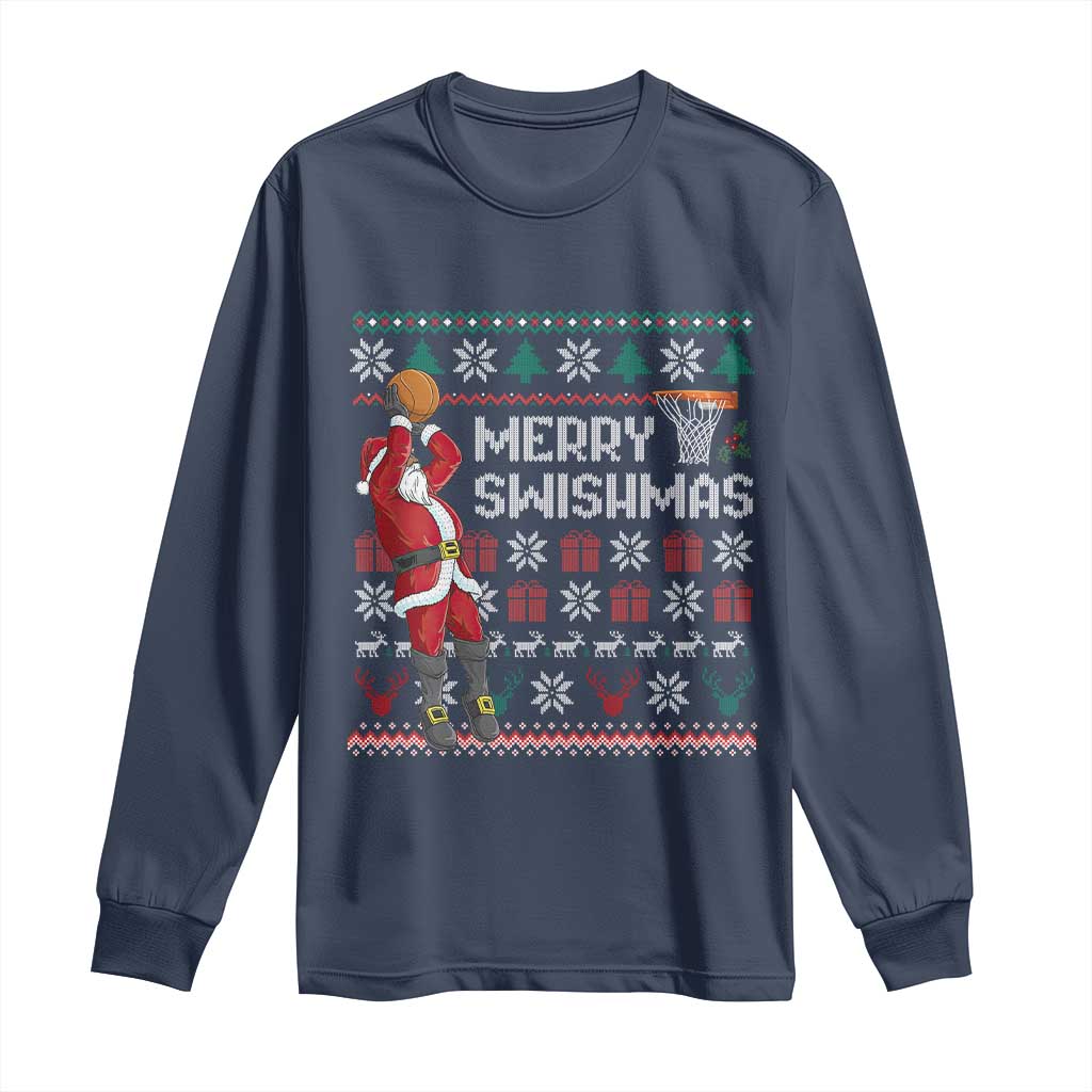 Funny Black Santa Christmas Basketball Long Sleeve Shirt Merry Swishmass Xmas Sport - African Pride