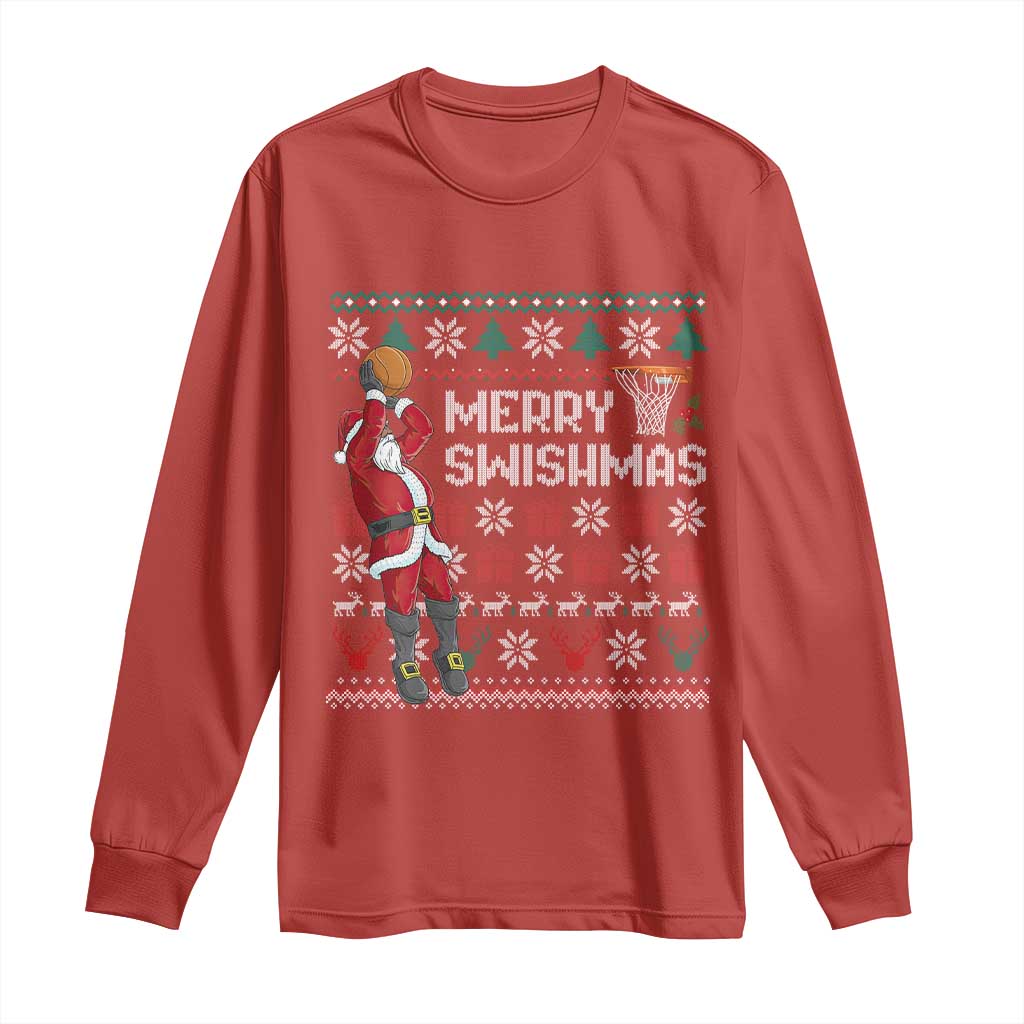 Funny Black Santa Christmas Basketball Long Sleeve Shirt Merry Swishmass Xmas Sport - African Pride