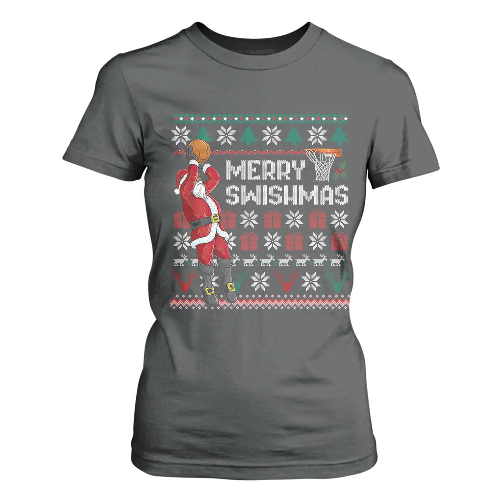 Funny Black Santa Christmas Basketball T Shirt For Women Merry Swishmass Xmas Sport - African Pride