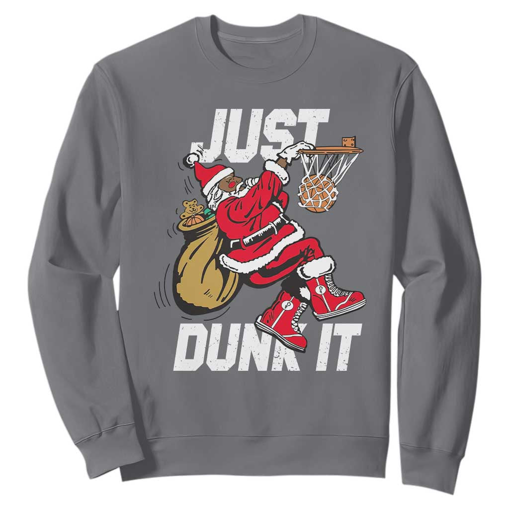 Funny Black Santa Christmas Basketball Sweatshirt Just Dunk It Xmas Sport - African Pride
