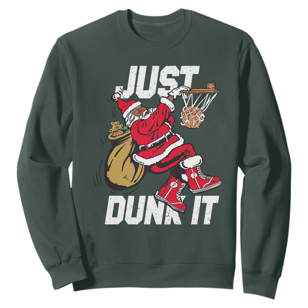 Funny Black Santa Christmas Basketball Sweatshirt Just Dunk It Xmas Sport - African Pride