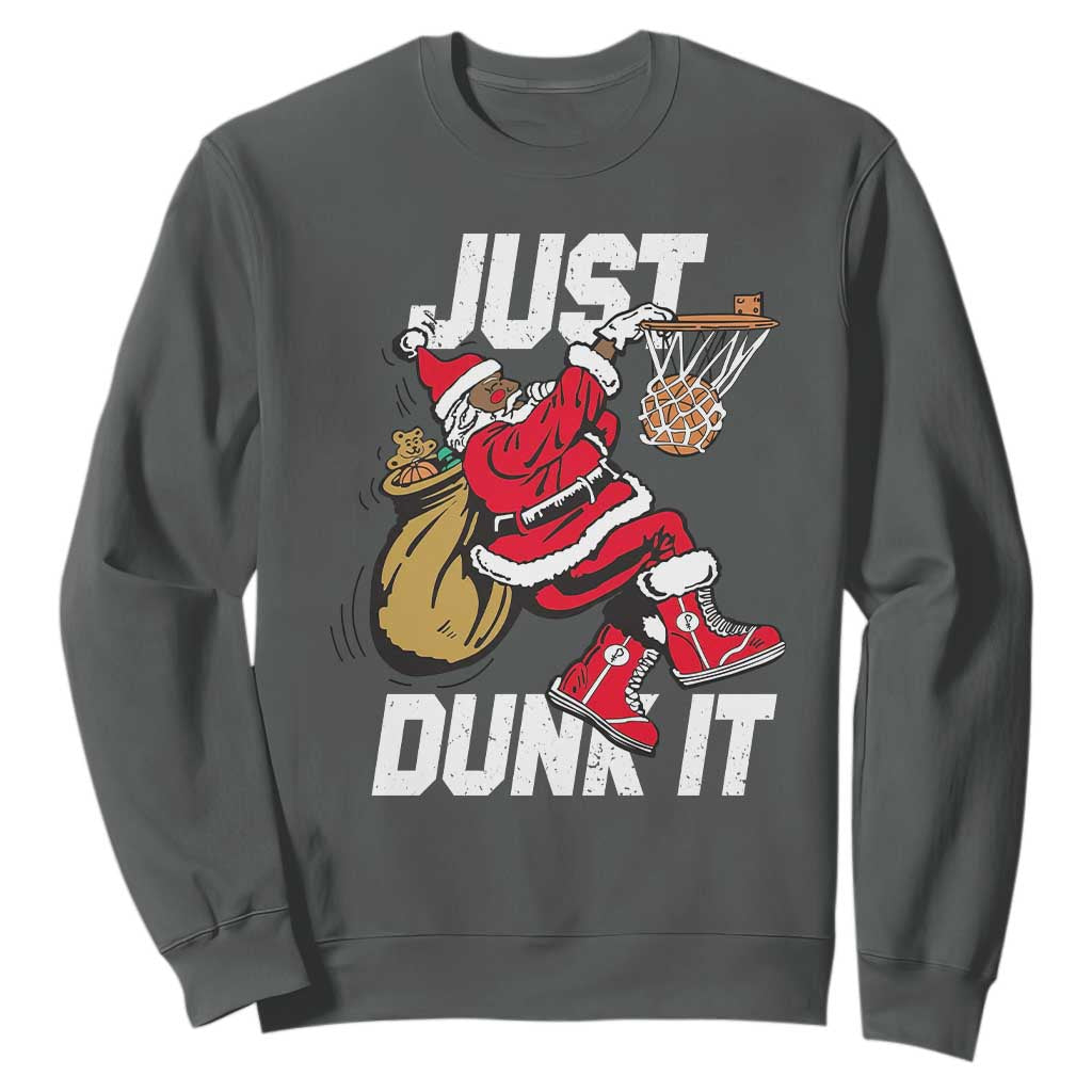 Funny Black Santa Christmas Basketball Sweatshirt Just Dunk It Xmas Sport - African Pride