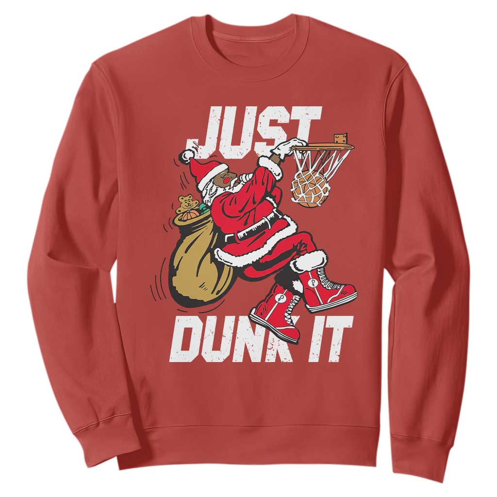 Funny Black Santa Christmas Basketball Sweatshirt Just Dunk It Xmas Sport - African Pride