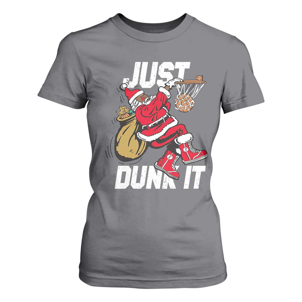Funny Black Santa Christmas Basketball T Shirt For Women Just Dunk It Xmas Sport - African Pride