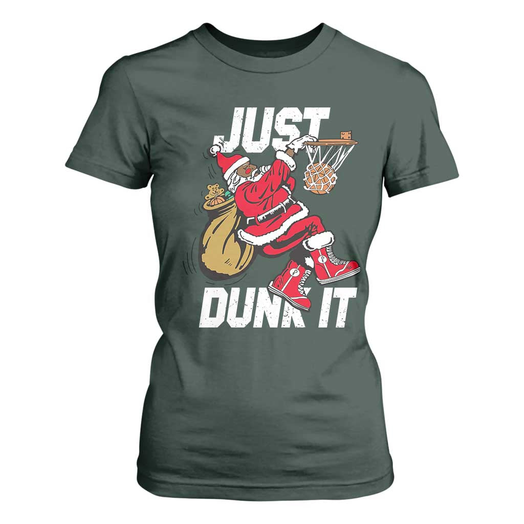 Funny Black Santa Christmas Basketball T Shirt For Women Just Dunk It Xmas Sport - African Pride