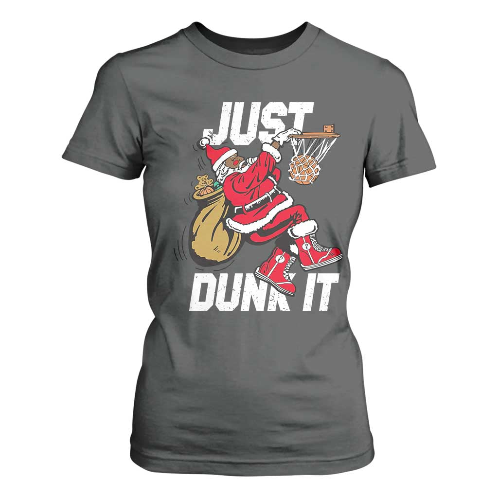 Funny Black Santa Christmas Basketball T Shirt For Women Just Dunk It Xmas Sport - African Pride