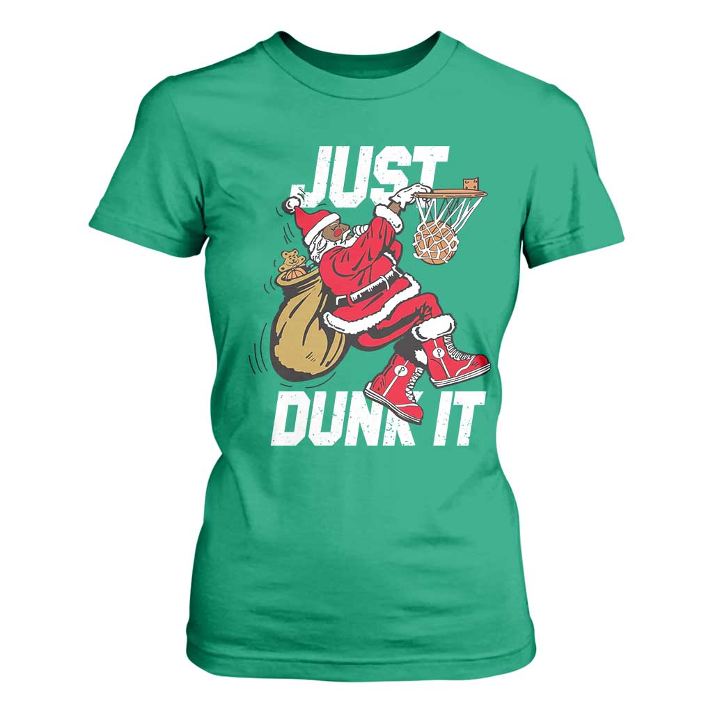 Funny Black Santa Christmas Basketball T Shirt For Women Just Dunk It Xmas Sport - African Pride