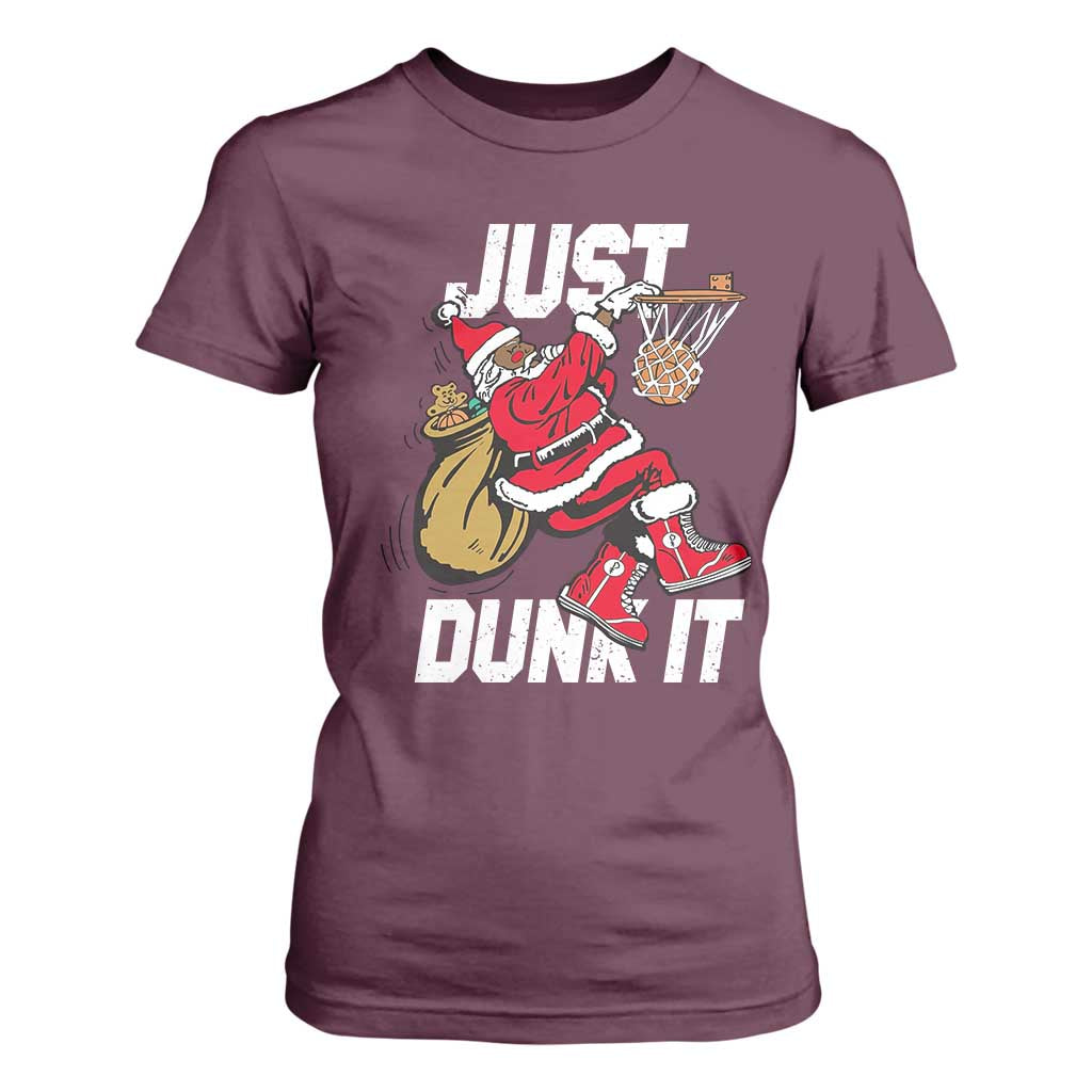 Funny Black Santa Christmas Basketball T Shirt For Women Just Dunk It Xmas Sport - African Pride