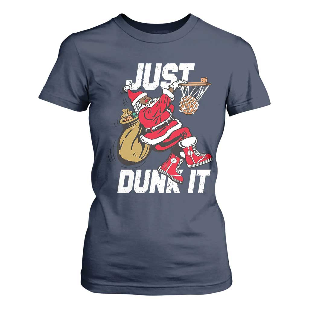Funny Black Santa Christmas Basketball T Shirt For Women Just Dunk It Xmas Sport - African Pride