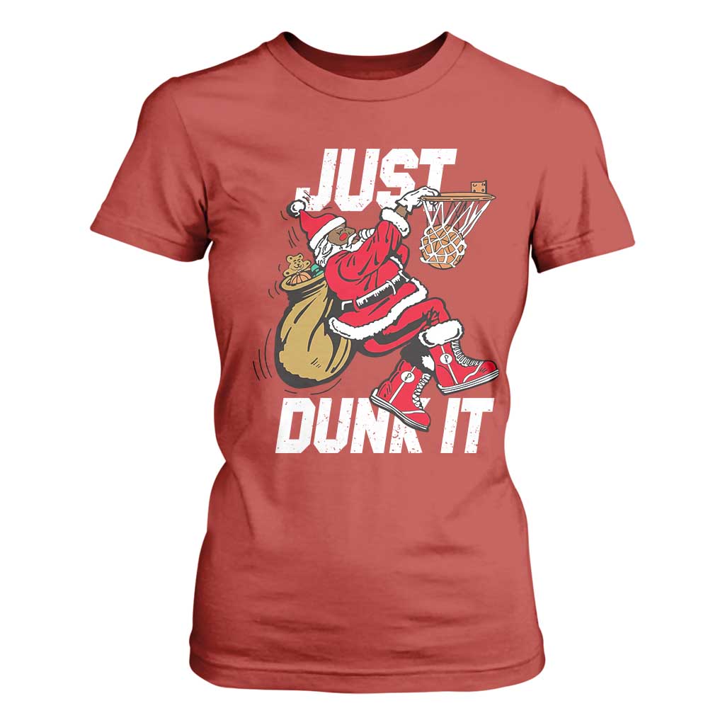 Funny Black Santa Christmas Basketball T Shirt For Women Just Dunk It Xmas Sport - African Pride