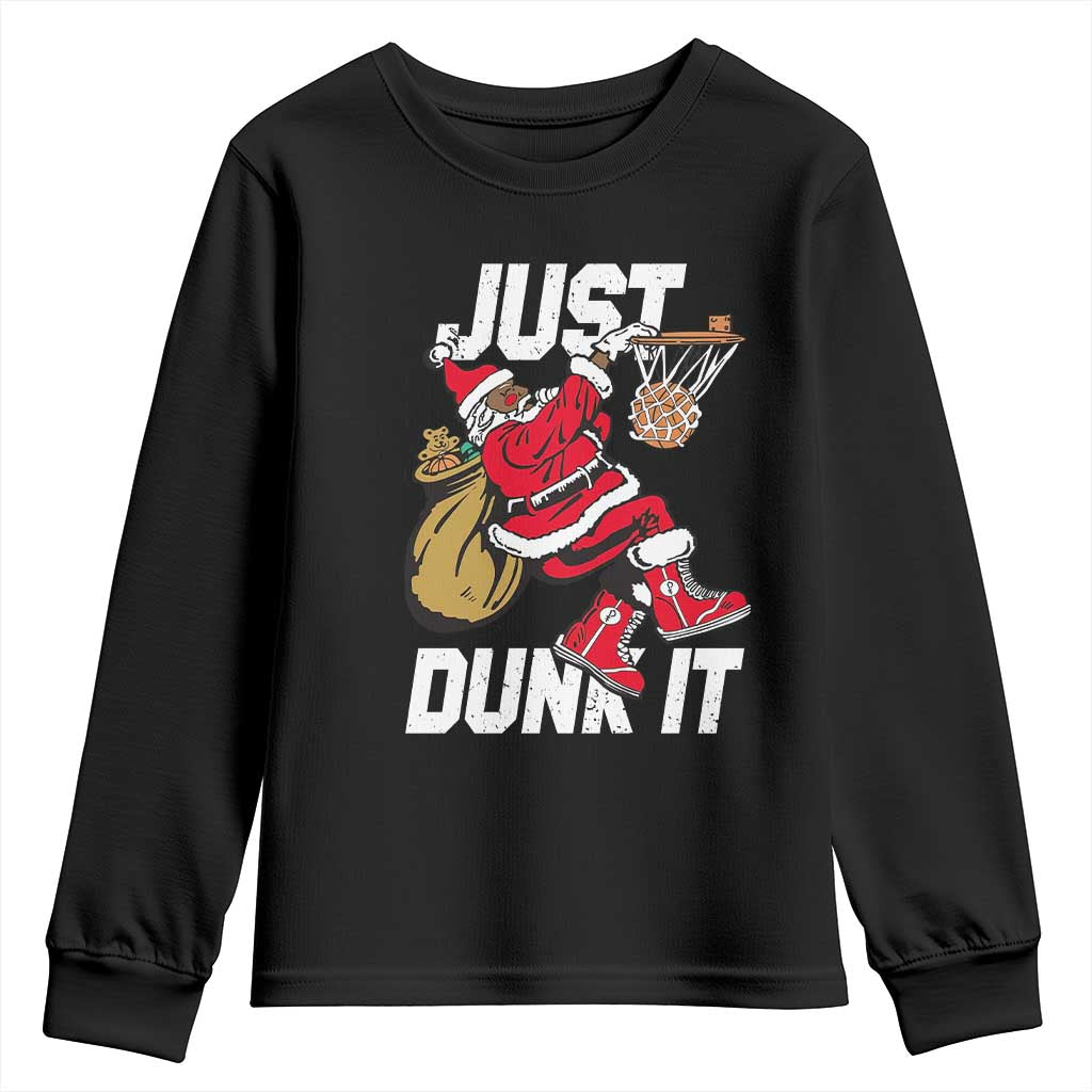 Funny Black Santa Christmas Basketball Youth Sweatshirt Just Dunk It Xmas Sport - African Pride