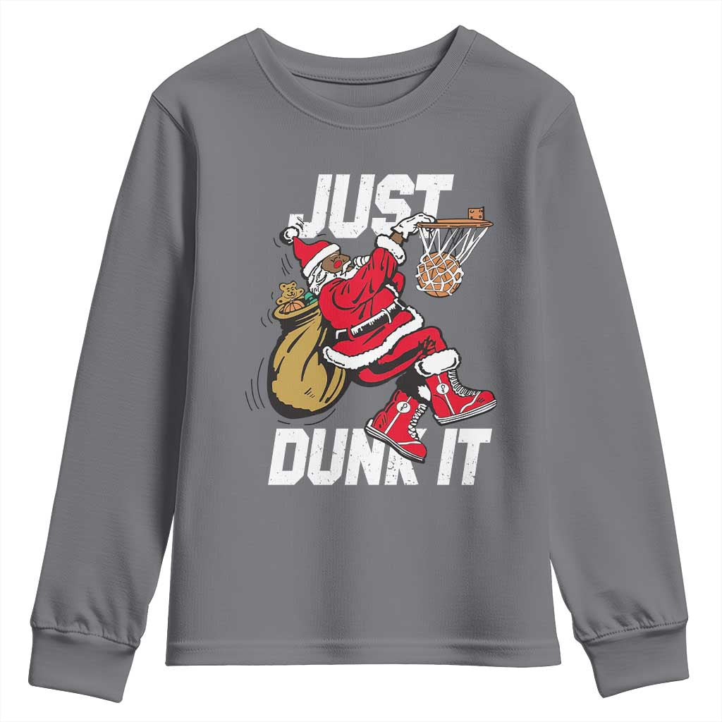 Funny Black Santa Christmas Basketball Youth Sweatshirt Just Dunk It Xmas Sport - African Pride