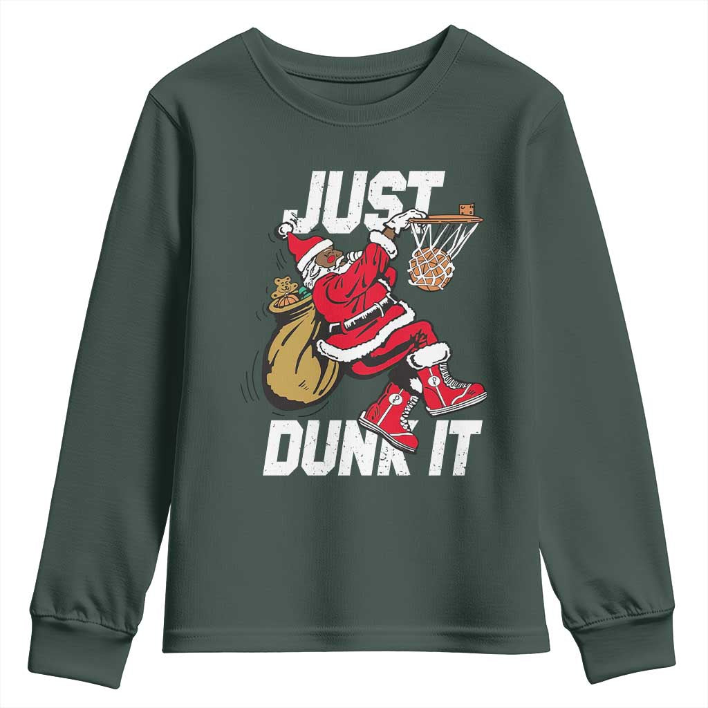 Funny Black Santa Christmas Basketball Youth Sweatshirt Just Dunk It Xmas Sport - African Pride