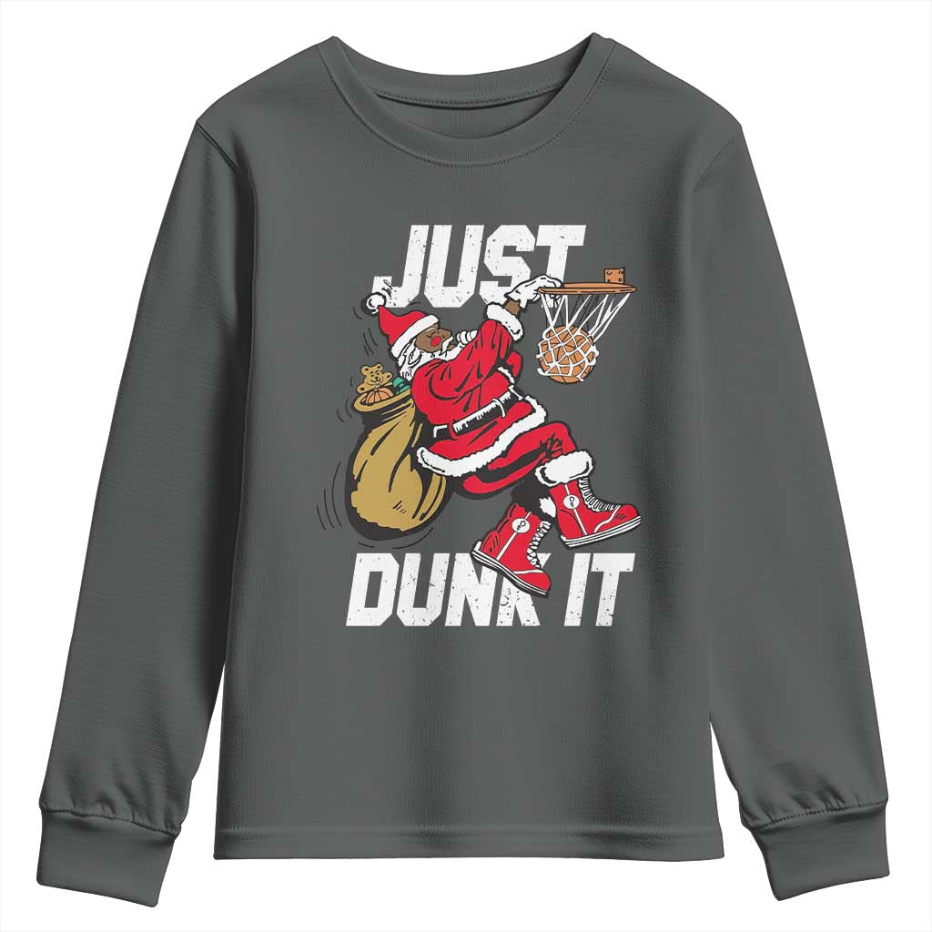 Funny Black Santa Christmas Basketball Youth Sweatshirt Just Dunk It Xmas Sport - African Pride