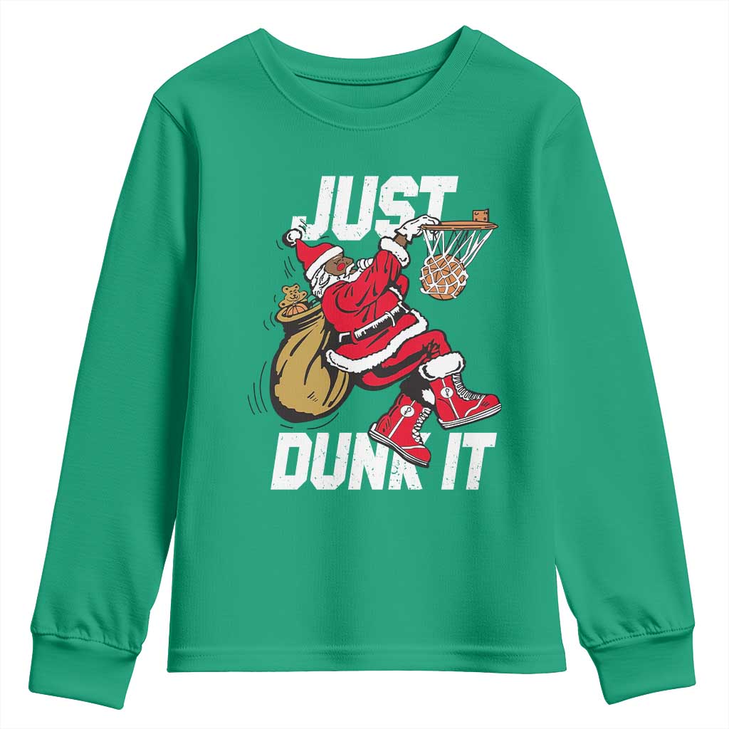 Funny Black Santa Christmas Basketball Youth Sweatshirt Just Dunk It Xmas Sport - African Pride