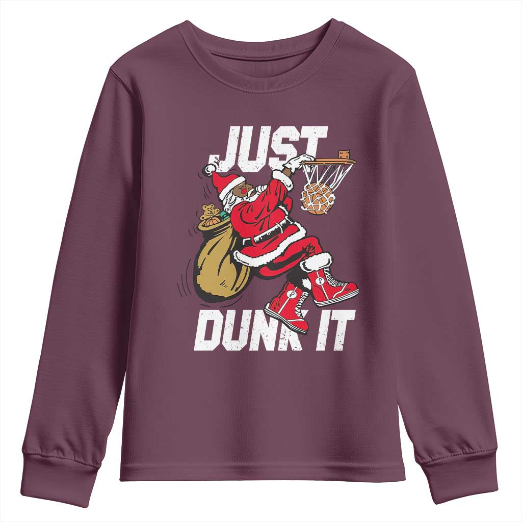 Funny Black Santa Christmas Basketball Youth Sweatshirt Just Dunk It Xmas Sport - African Pride