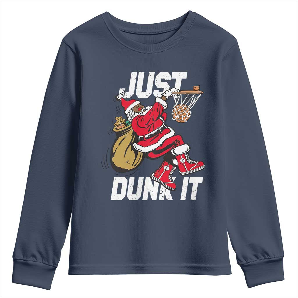 Funny Black Santa Christmas Basketball Youth Sweatshirt Just Dunk It Xmas Sport - African Pride