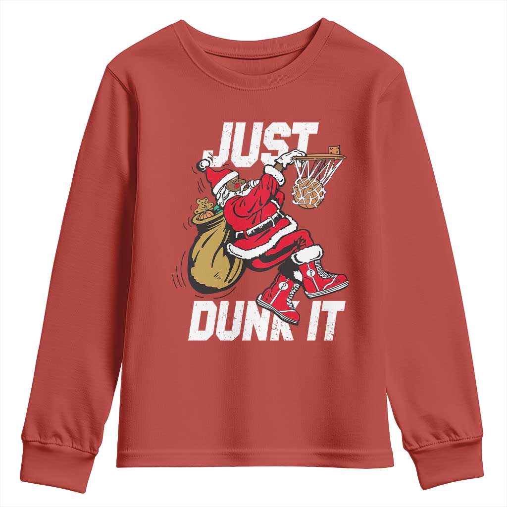 Funny Black Santa Christmas Basketball Youth Sweatshirt Just Dunk It Xmas Sport - African Pride