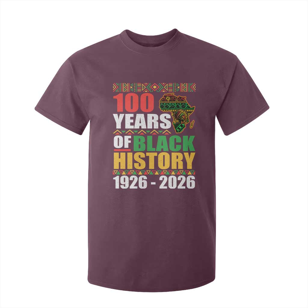 100 Years Of Black History 1926 2026 Centennial T Shirt For Kid Africa Map