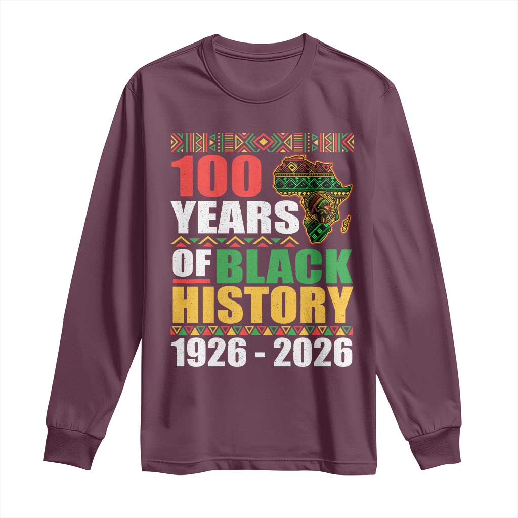 100 Years Of Black History 1926 2026 Centennial Long Sleeve Shirt Africa Map