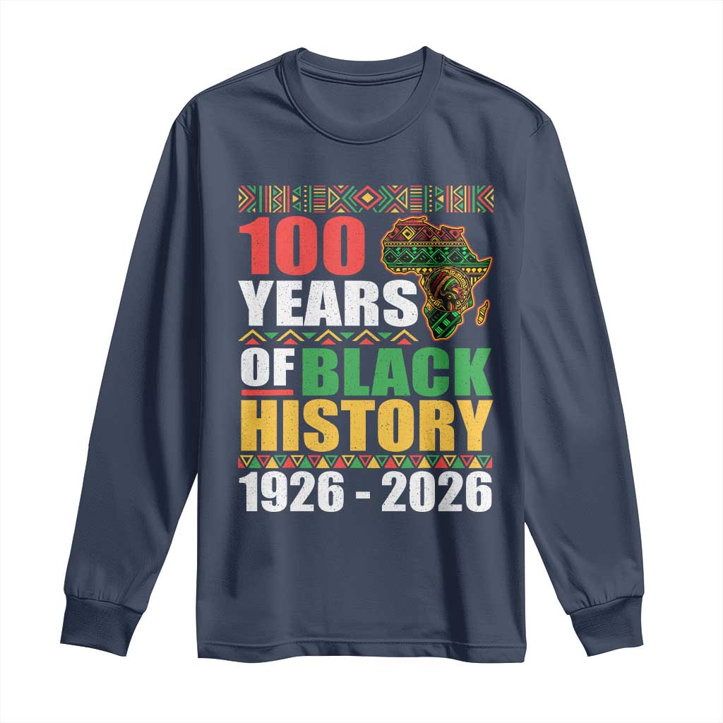 100 Years Of Black History 1926 2026 Centennial Long Sleeve Shirt Africa Map