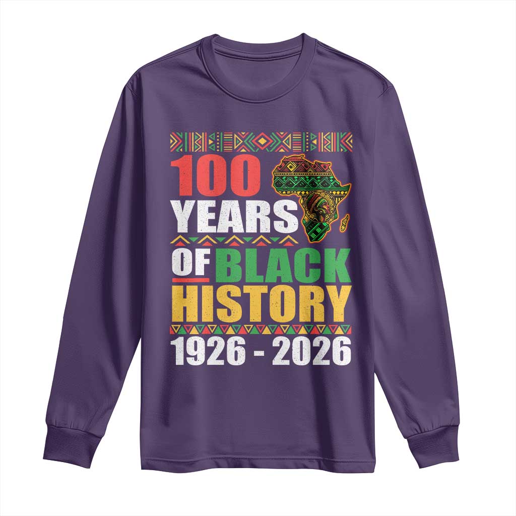 100 Years Of Black History 1926 2026 Centennial Long Sleeve Shirt Africa Map