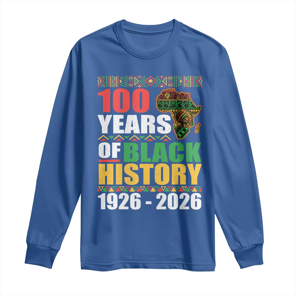 100 Years Of Black History 1926 2026 Centennial Long Sleeve Shirt Africa Map