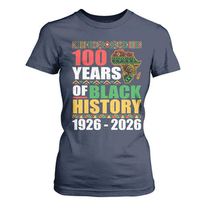 100 Years Of Black History 1926 2026 Centennial T Shirt For Women Africa Map