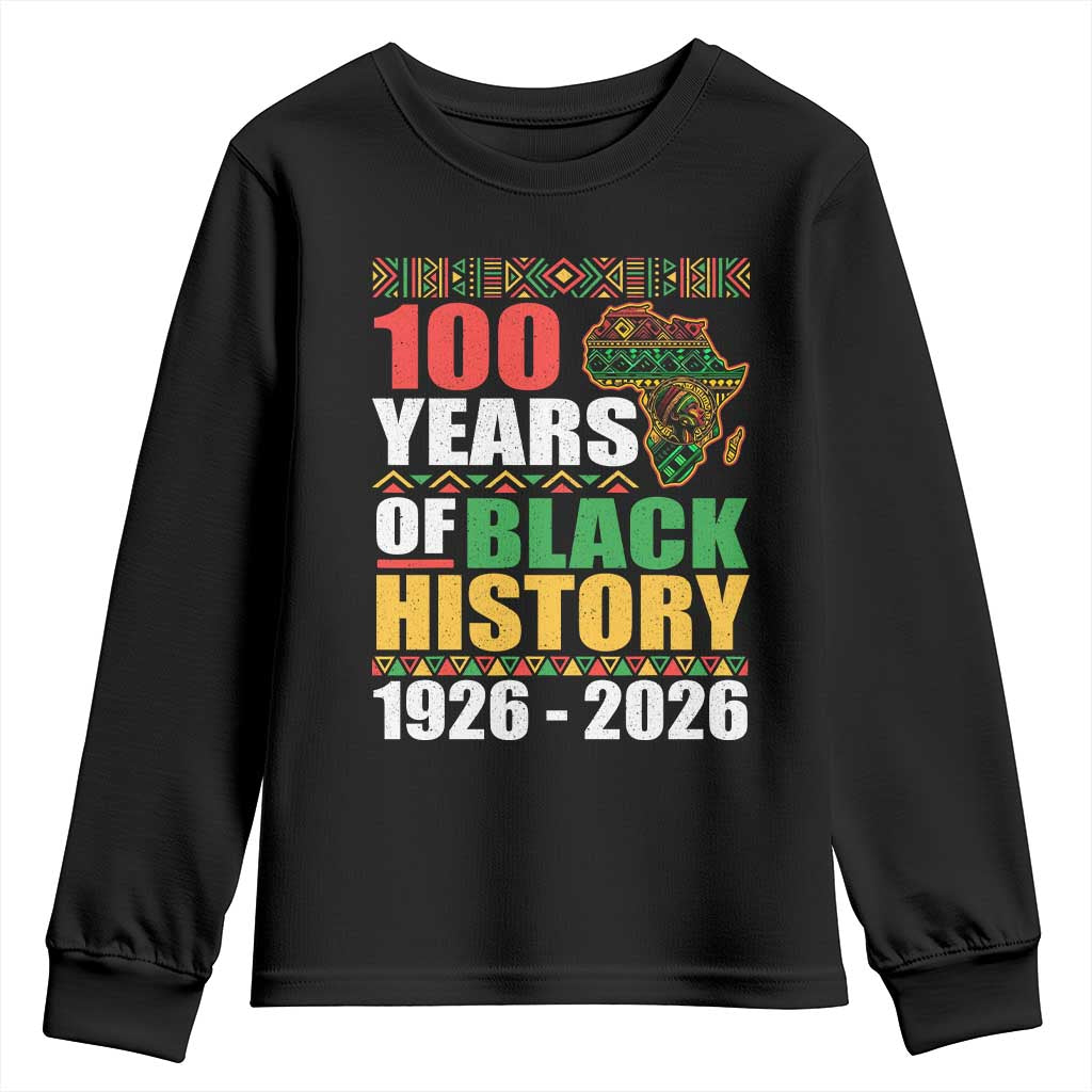 100 Years Of Black History 1926 2026 Centennial Youth Sweatshirt Africa Map