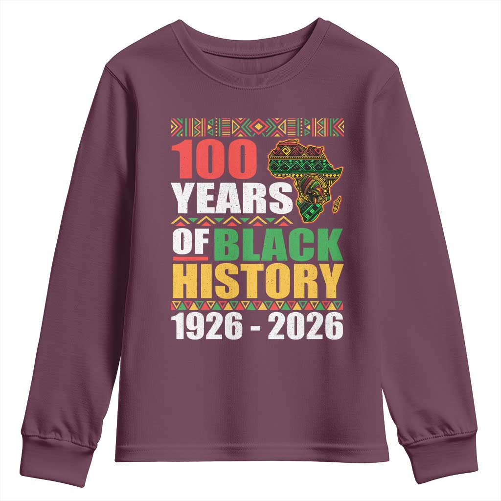 100 Years Of Black History 1926 2026 Centennial Youth Sweatshirt Africa Map