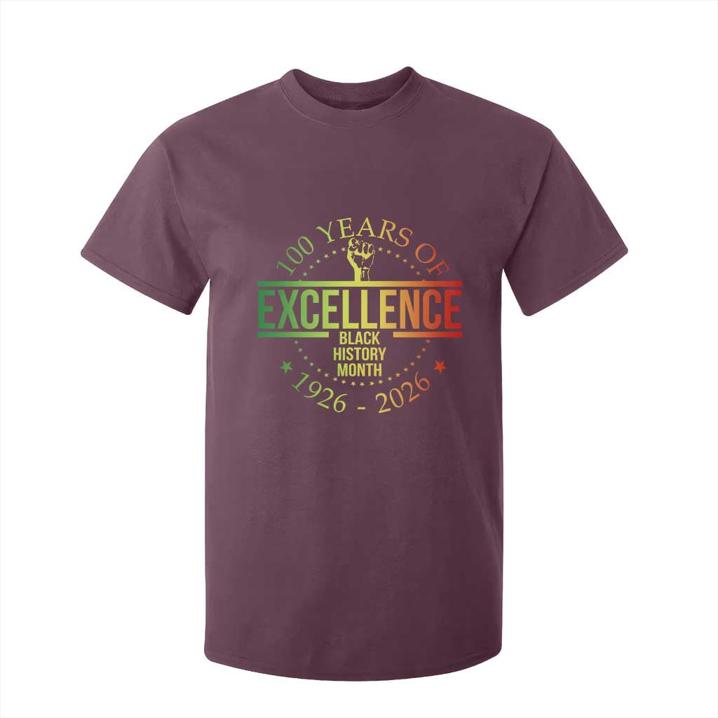 100 Years Of Excellence Black History Month 1926 2026 T Shirt For Kid