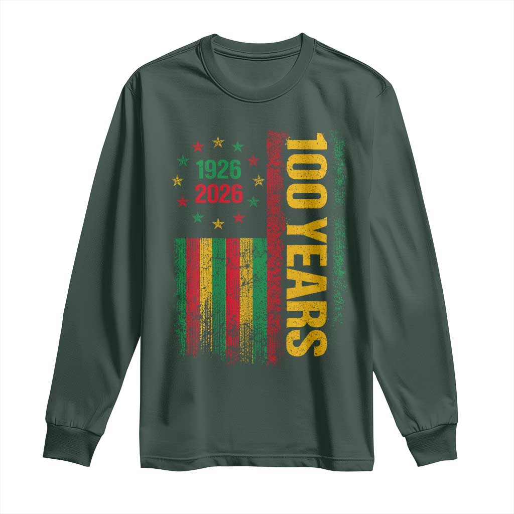 100 Years Of Black History Month Long Sleeve Shirt African American Centennial Milestone American Flag