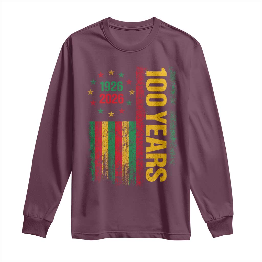 100 Years Of Black History Month Long Sleeve Shirt African American Centennial Milestone American Flag